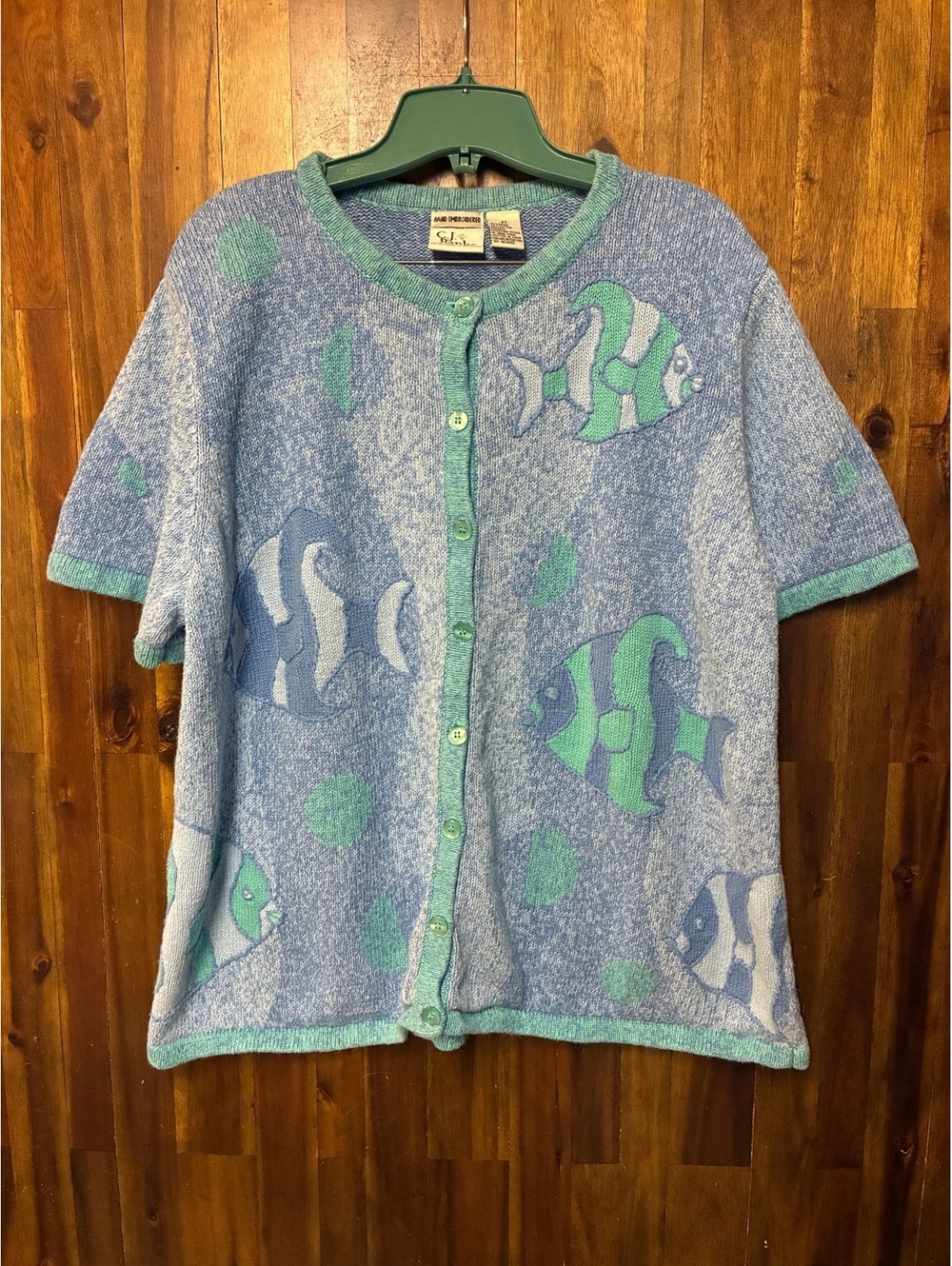 Vintage C.J. Banks 2X Tropical Fish Short Sleeve Cardigan Coastal Grandma Y2K